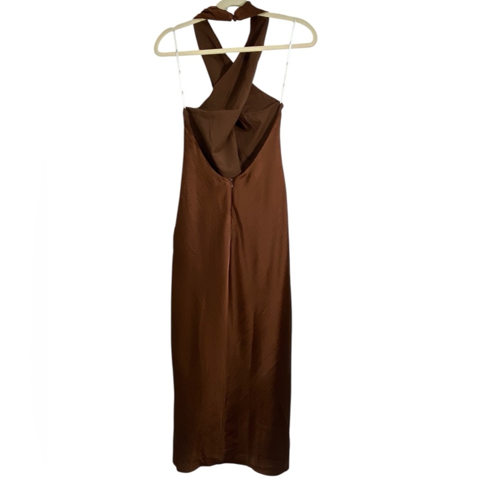 NEW Lulus Beyond Classy Brown Satin Halter Dress - Picture 4 of 8